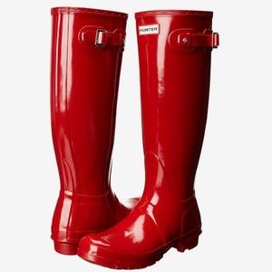 Hunter Original Tall High Gloss Boots. Military Red. Women’s Size 10.